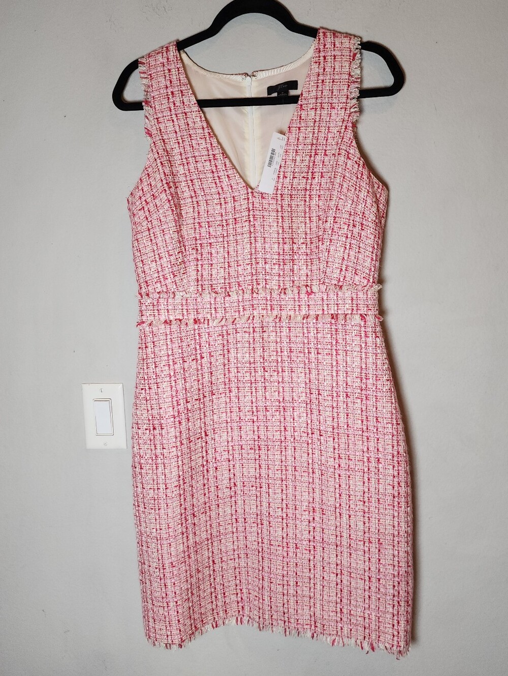 NWT J. Crew Pink Tweed Sleeveless V-neck Sheath Dress Women's Size 8 - Picture 16 of 16